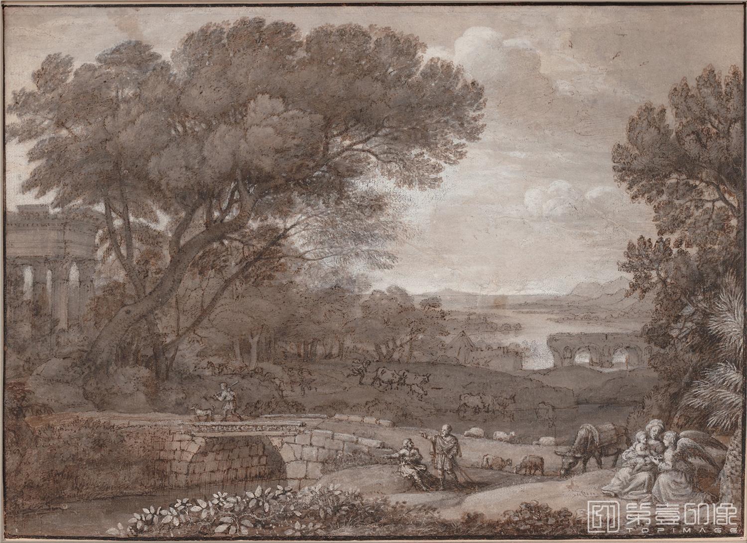 速写-奥地利维也纳阿尔贝蒂娜博物馆-Claude Lorrain–Landscape with the Rest on the F-033
